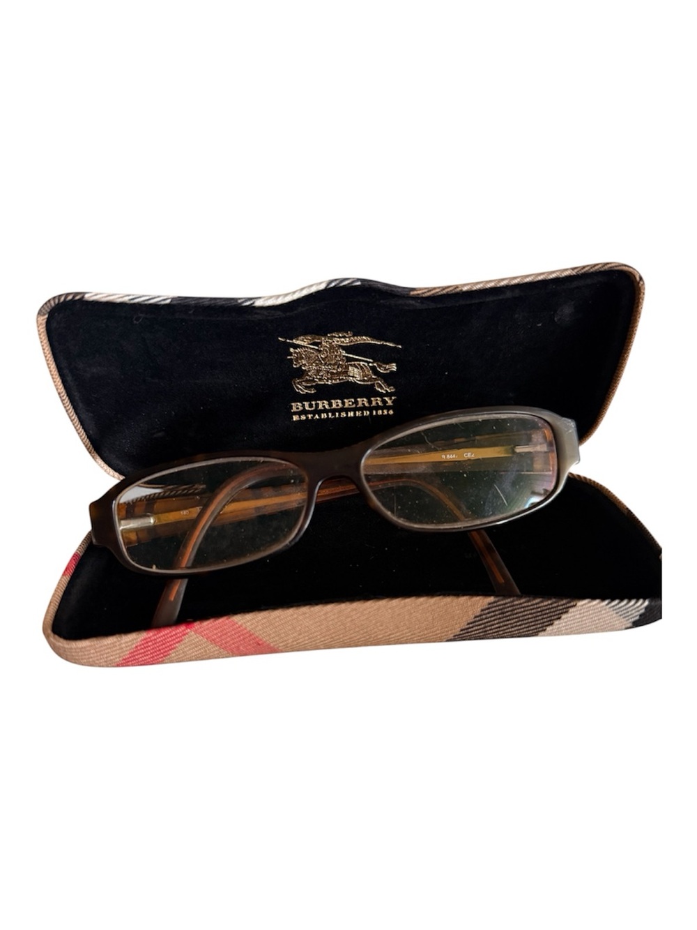 Burberry Brown Tortoiseshell Rectangular Glasses with Plaid Case